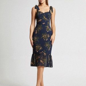 NWT The Commense Sweetheart Dark Floral Peplum Midi Tie Strap Dress